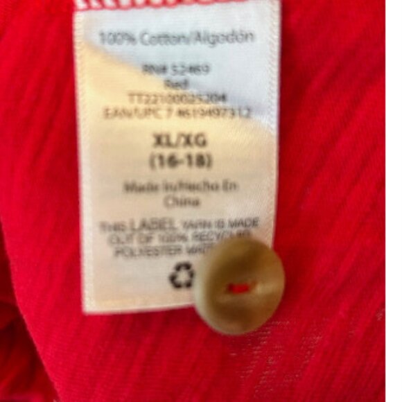 Bright Red 100% Cotton Tie Front Sleeveless Top - Time & Tru - XL (16-18) NWT - Picture 6 of 6